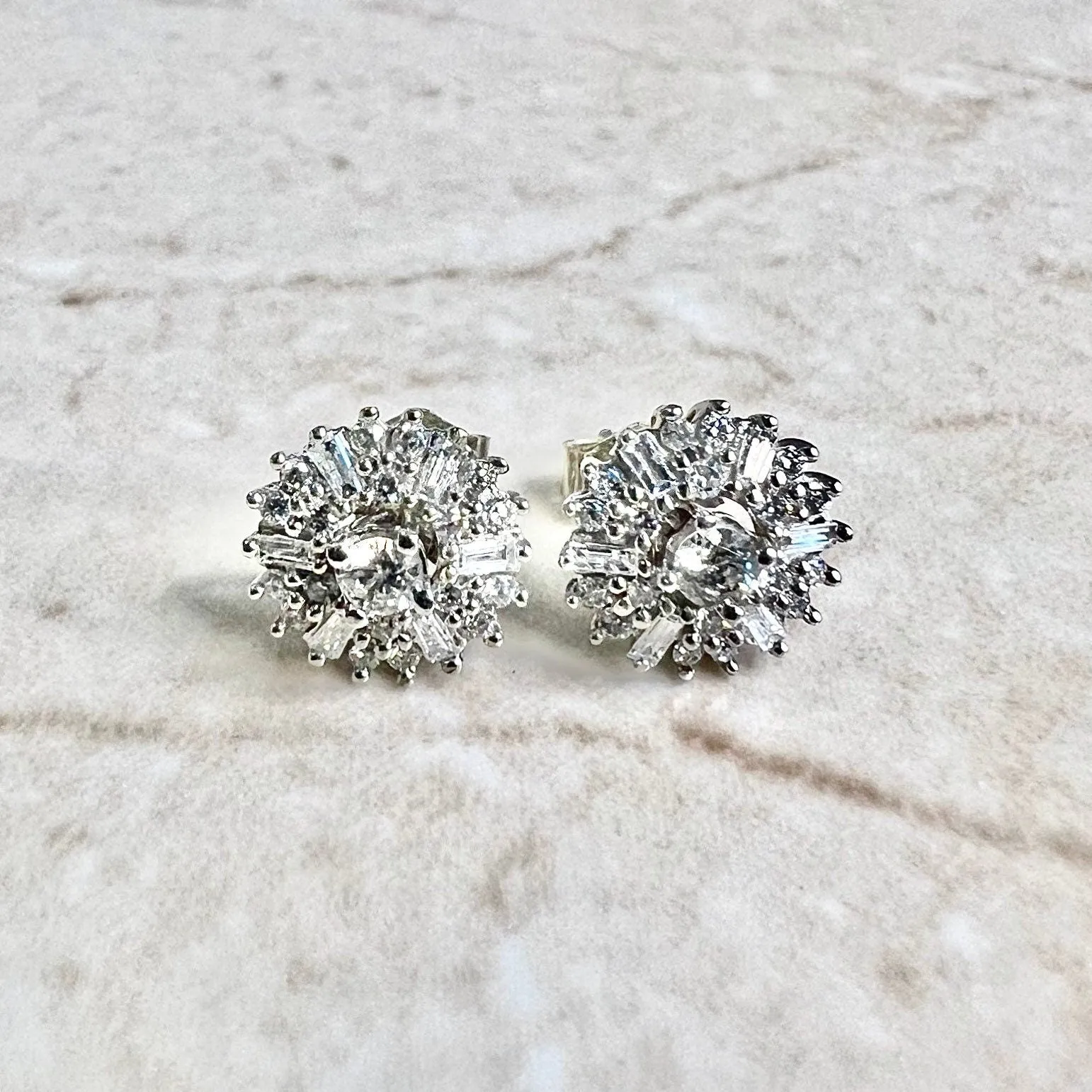 14 Karat White Gold 1/2 Carat Diamond Halo Stud Earrings