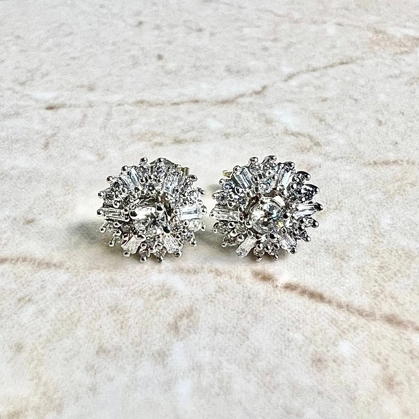 14 Karat White Gold 1/2 Carat Diamond Halo Stud Earrings