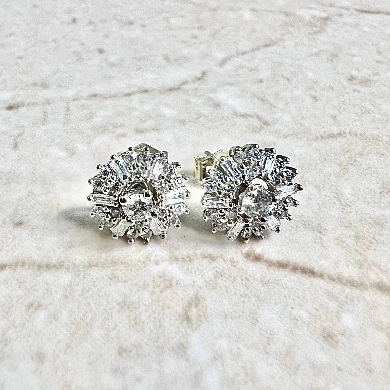 14 Karat White Gold 1/2 Carat Diamond Halo Stud Earrings