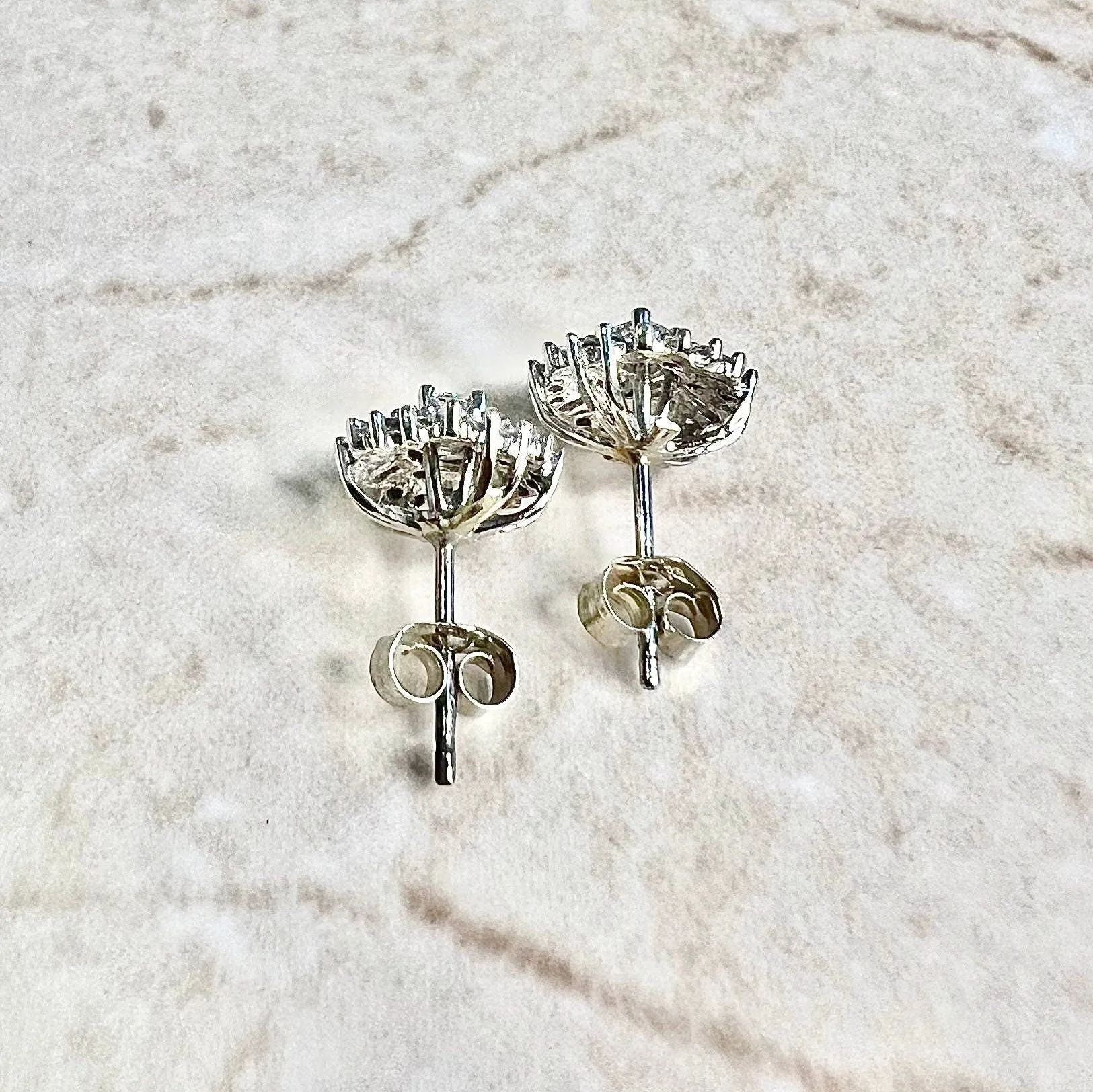 14 Karat White Gold 1/2 Carat Diamond Halo Stud Earrings
