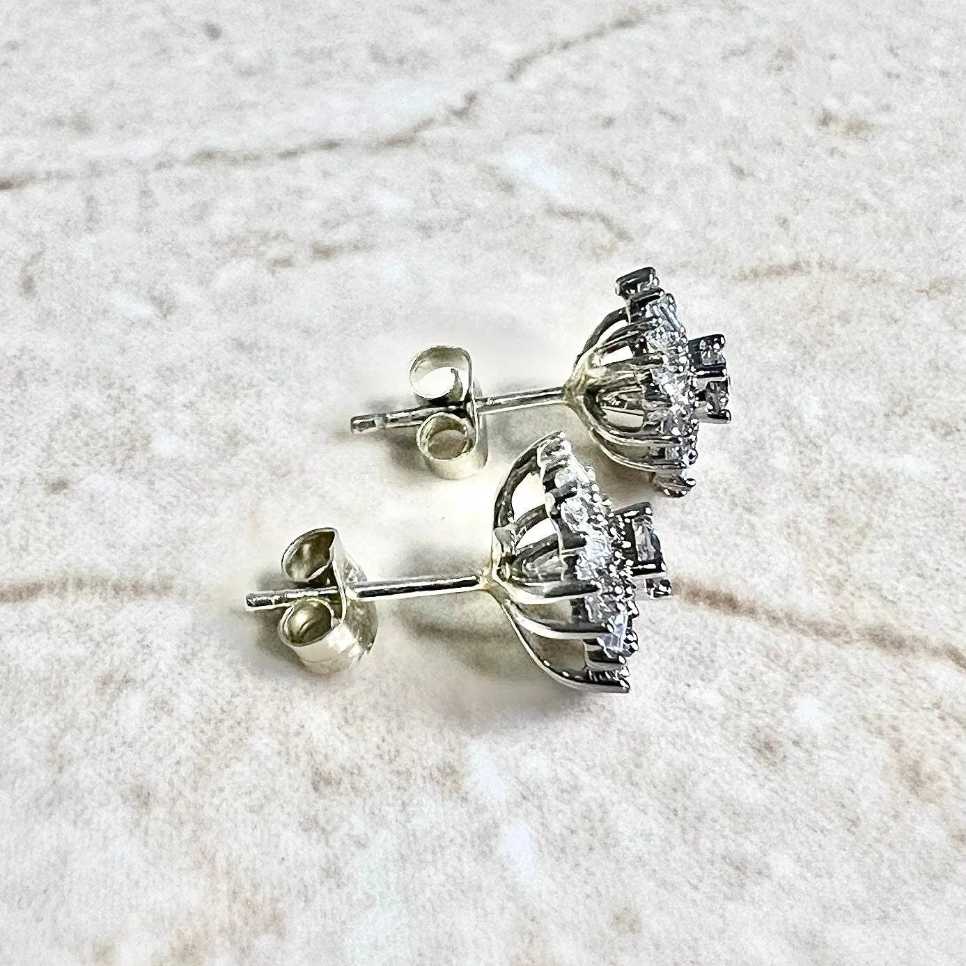14 Karat White Gold 1/2 Carat Diamond Halo Stud Earrings