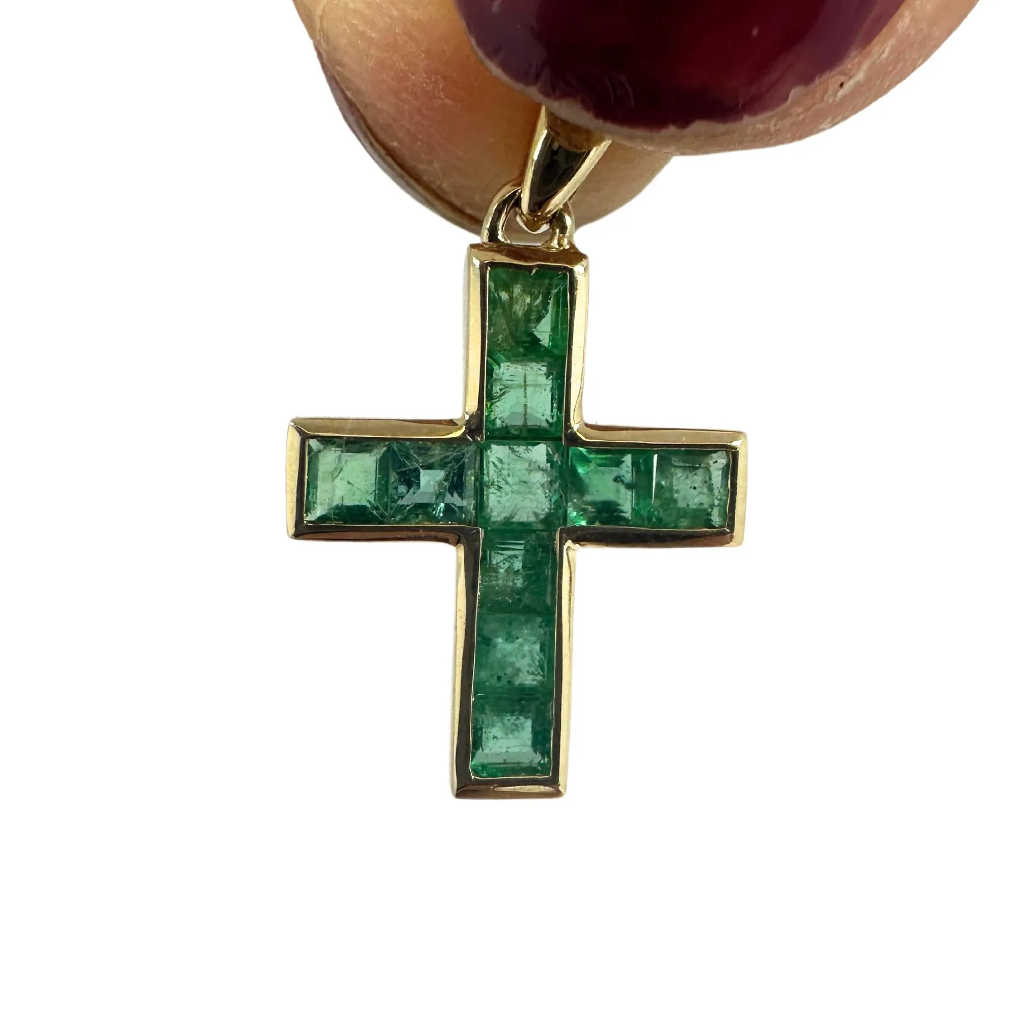 14K 0.59 Carat Emerald Cross Pendant