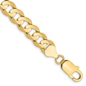 14K 9 inch 7.5mm Open Concave Curb with Lobster Clasp Chain