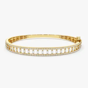 14K Baguette & Round Diamond Bangle Bracelet