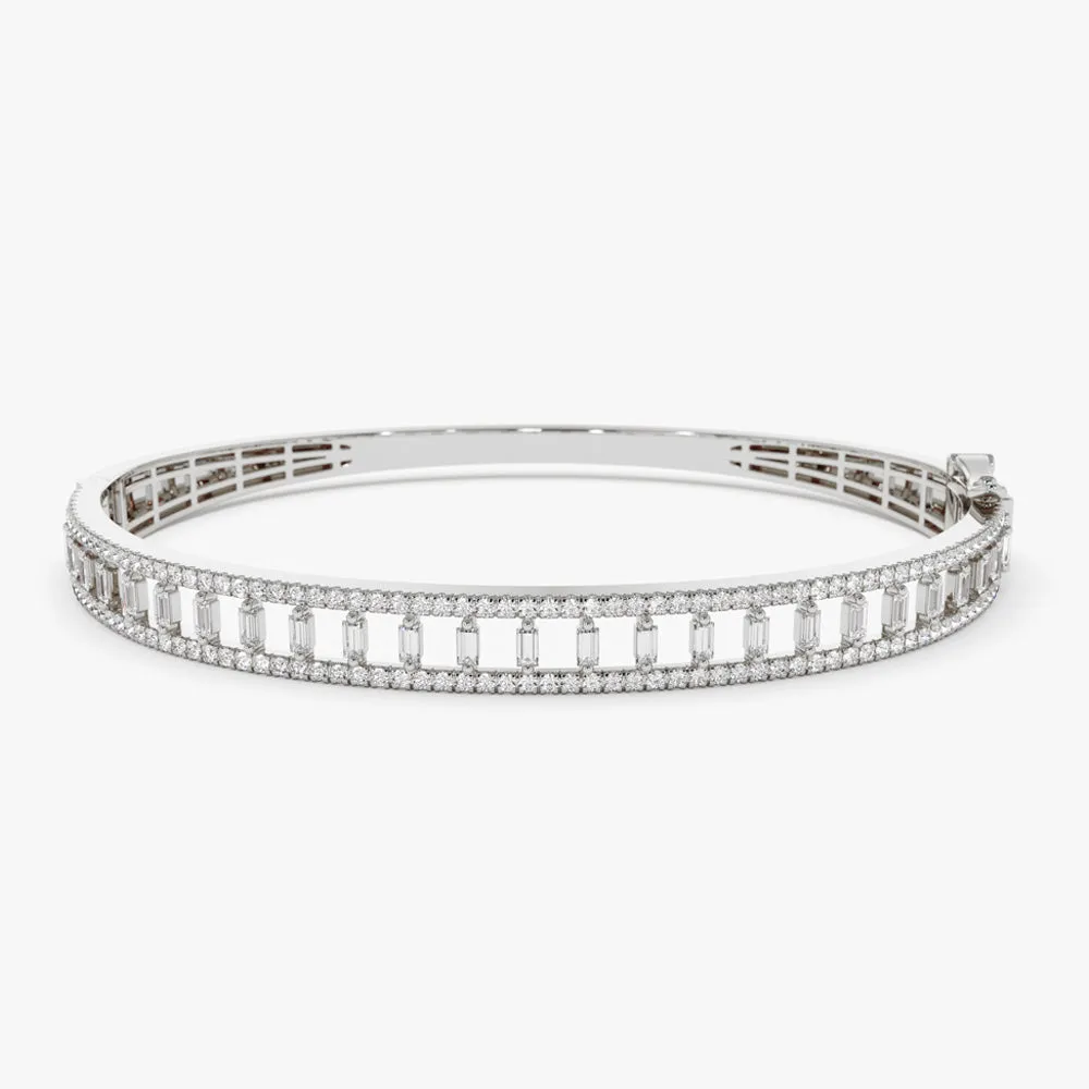 14K Baguette & Round Diamond Bangle Bracelet