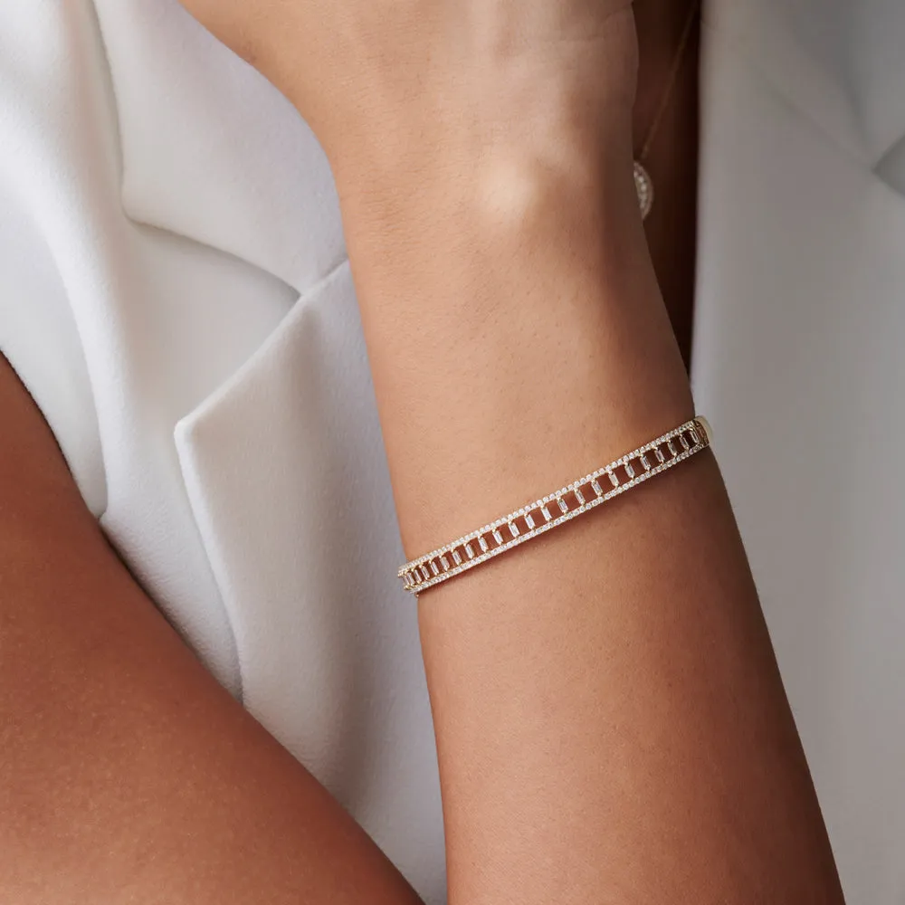 14K Baguette & Round Diamond Bangle Bracelet