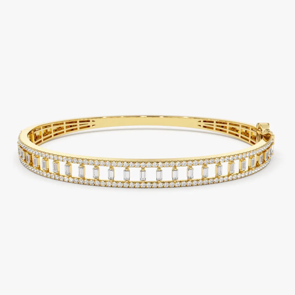 14K Baguette & Round Diamond Bangle Bracelet