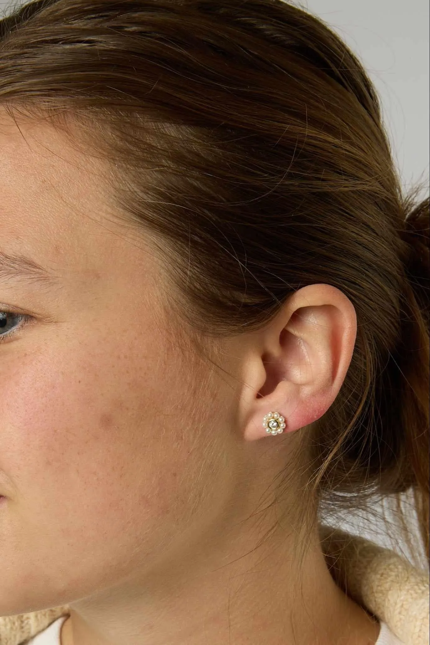 14K Diamond and Pearl Studs