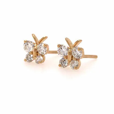 14K Diamond Butterfly Earrings Yellow Gold
