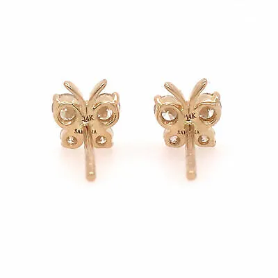 14K Diamond Butterfly Earrings Yellow Gold