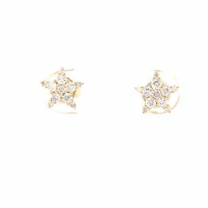 14K Diamond Pave Star Stud Earring Yellow Gold