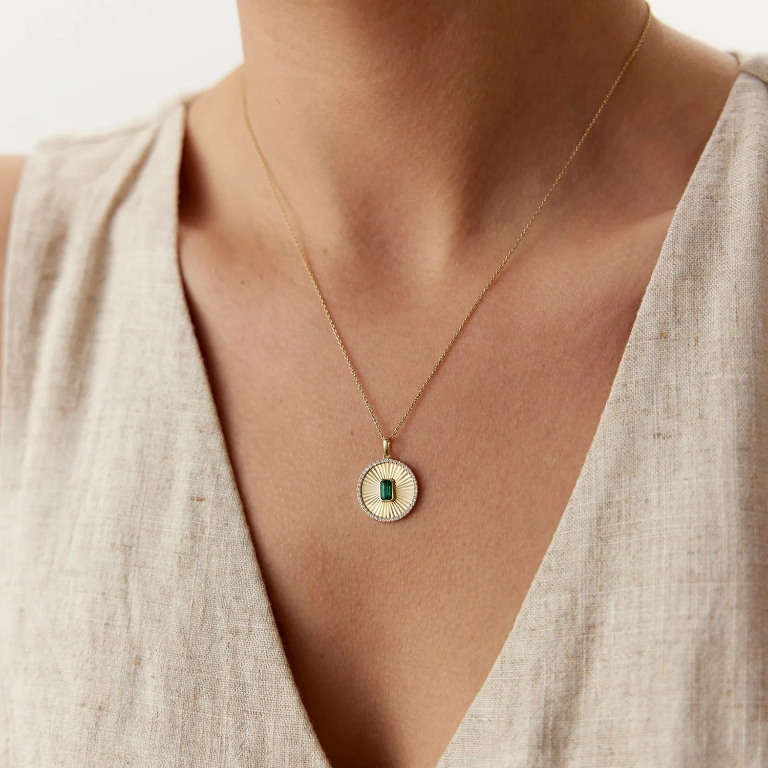 14K Emerald and Diamond Medallion Necklace