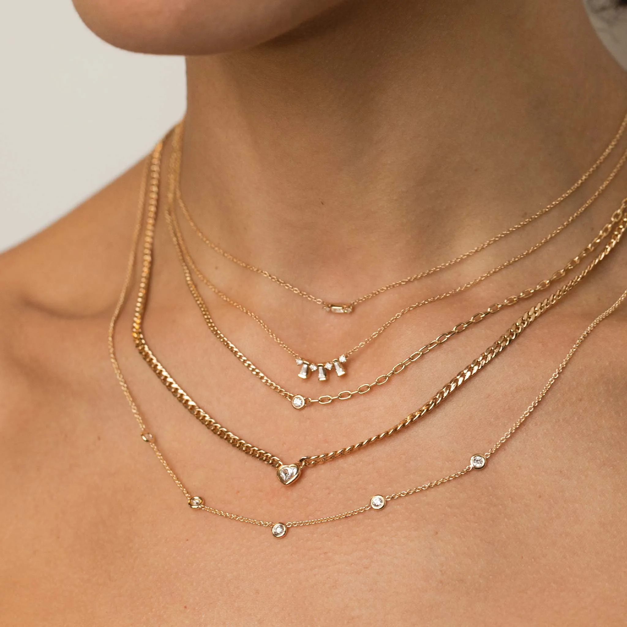 14k Floating Heart Shaped Diamond Small Curb Chain Necklace