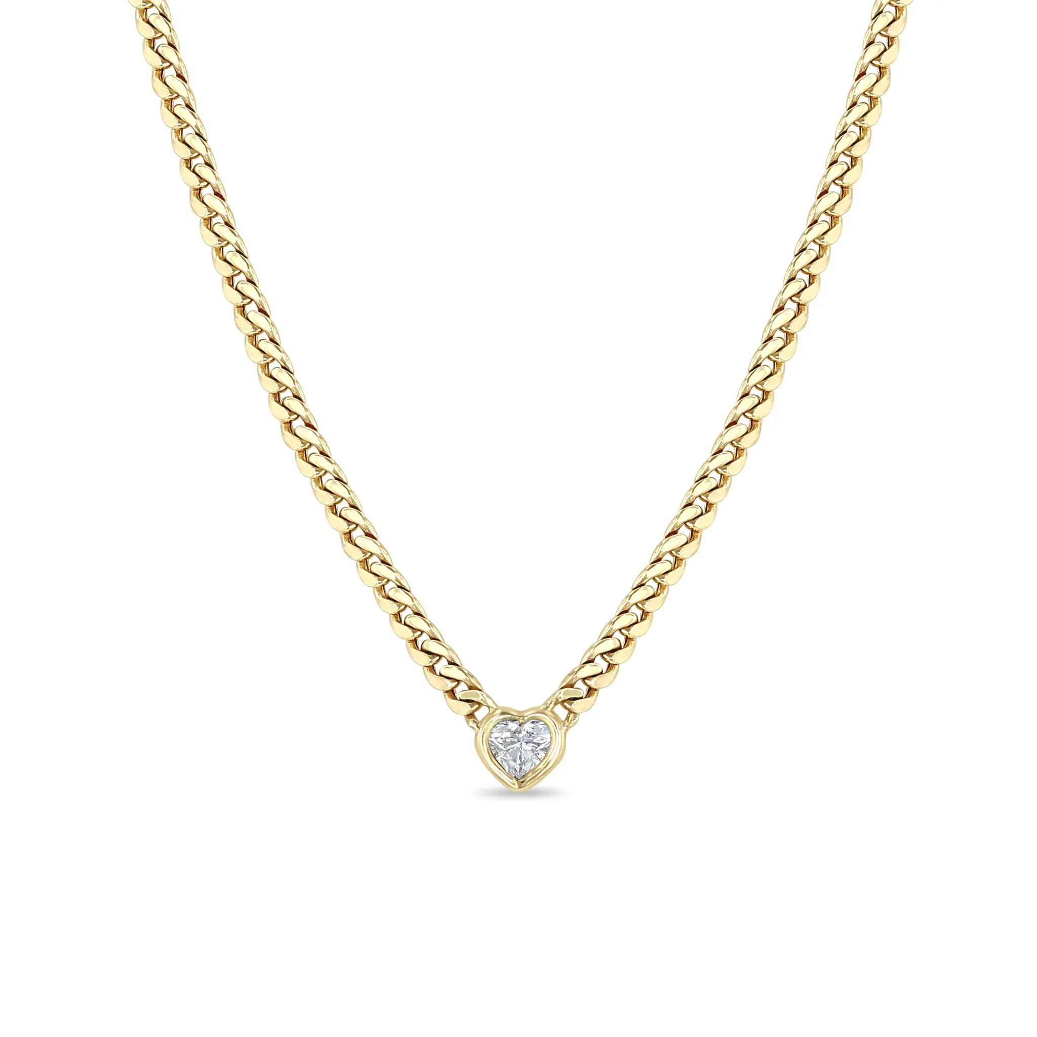14k Floating Heart Shaped Diamond Small Curb Chain Necklace