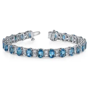 14k Gold Blue Topaz Diamond Tennis Bracelet (15.50.cts.tw)