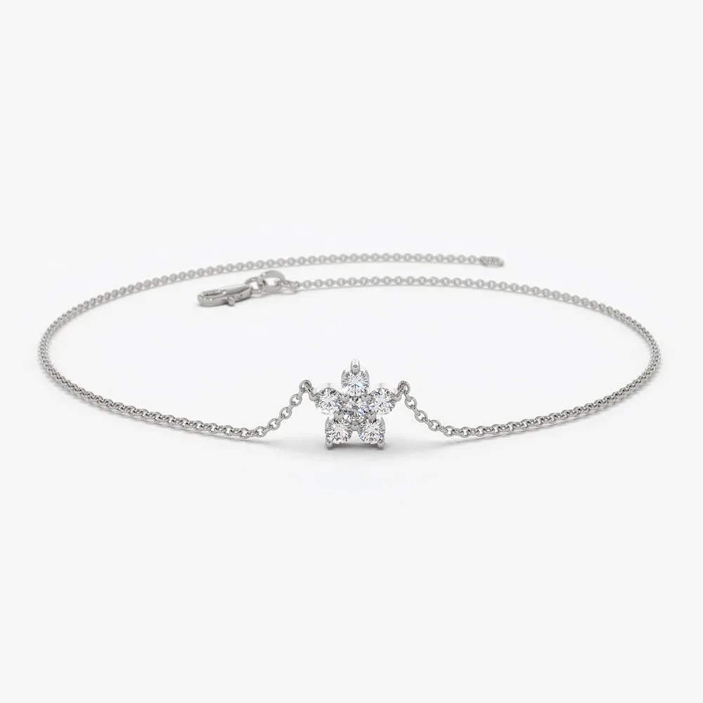 14K Gold Diamond Flower Charm Bracelet