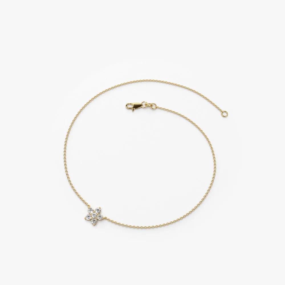 14K Gold Diamond Flower Charm Bracelet