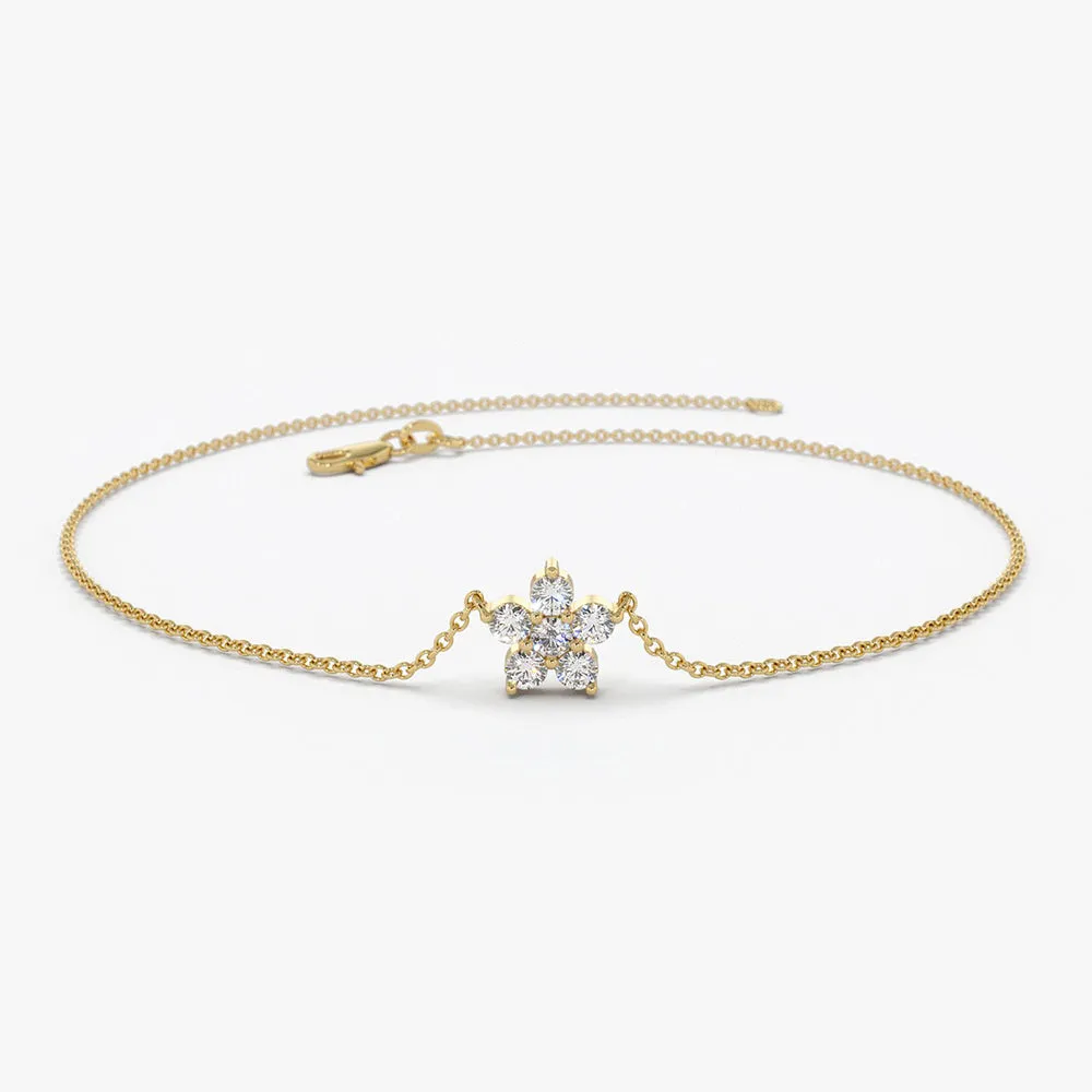 14K Gold Diamond Flower Charm Bracelet