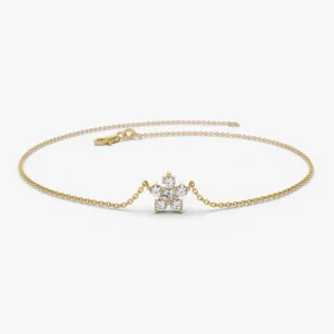 14K Gold Diamond Flower Charm Bracelet