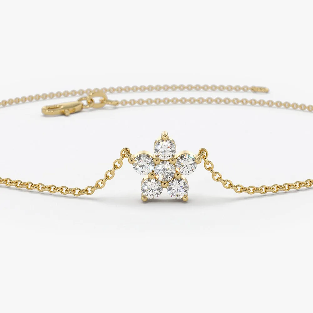 14K Gold Diamond Flower Charm Bracelet
