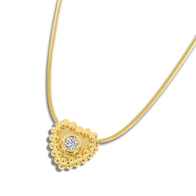 14k Gold Diamond Heart-shaped Caviar Necklace (0.03.ct.tw)