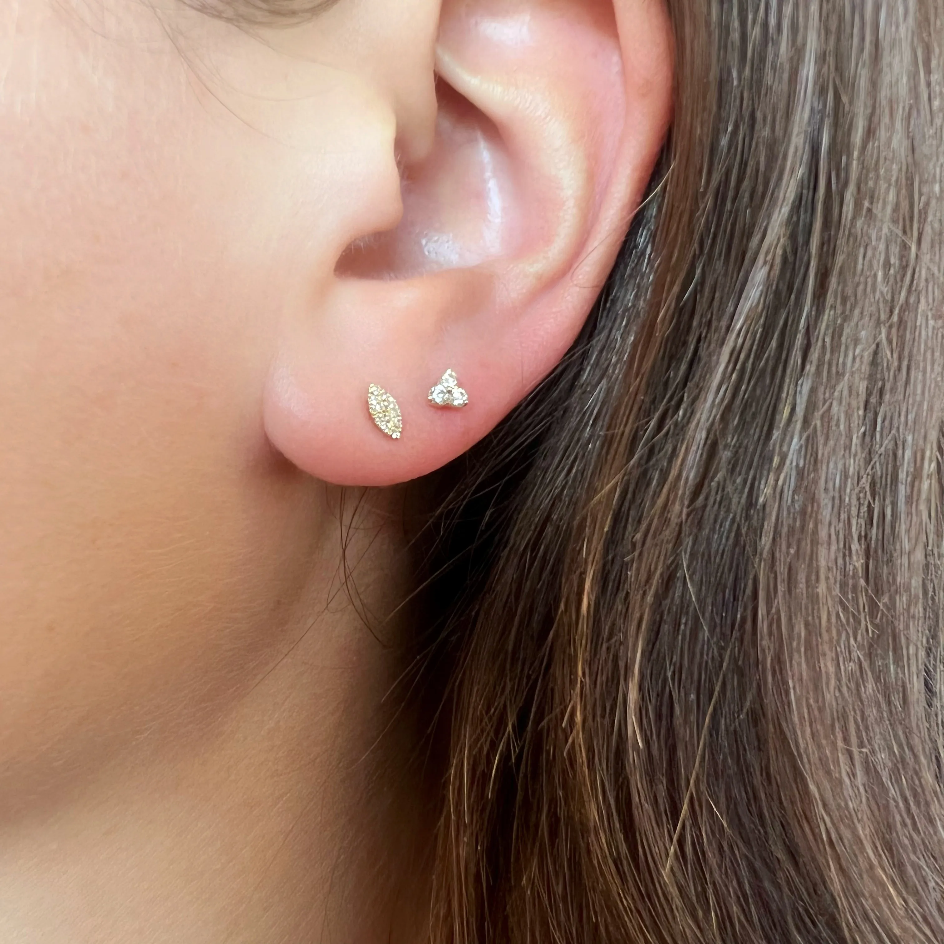 14K Gold Diamond Pave Marquise Stud Earrings