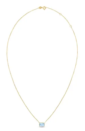 14K Gold Emerald Cut Blue Topaz Necklace