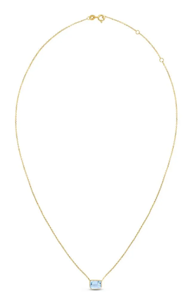 14K Gold Emerald Cut Blue Topaz Necklace