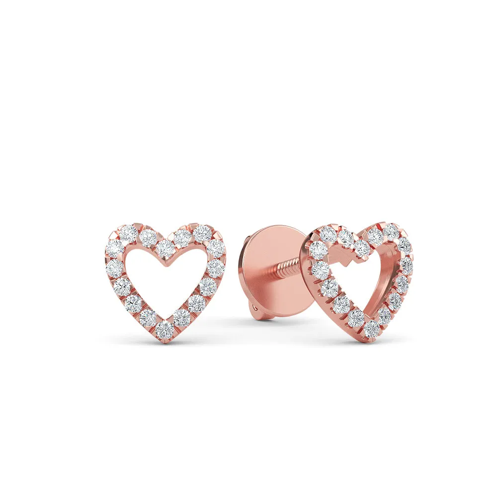 14K Gold Heart Earrings with Diamond