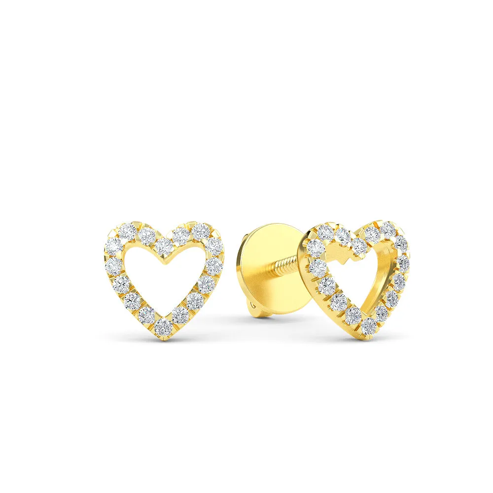 14K Gold Heart Earrings with Diamond
