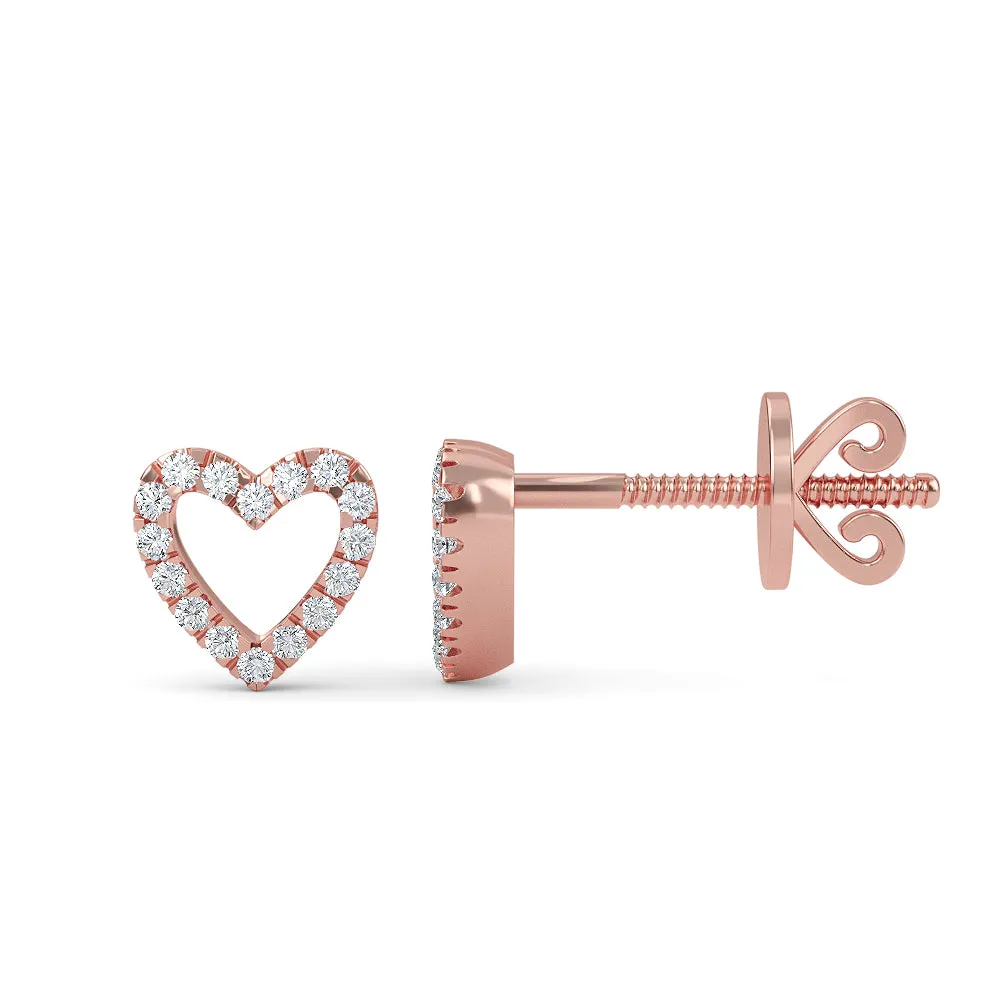 14K Gold Heart Earrings with Diamond