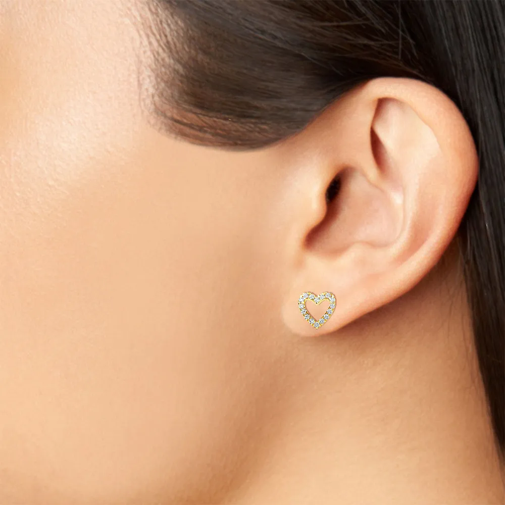 14K Gold Heart Earrings with Diamond