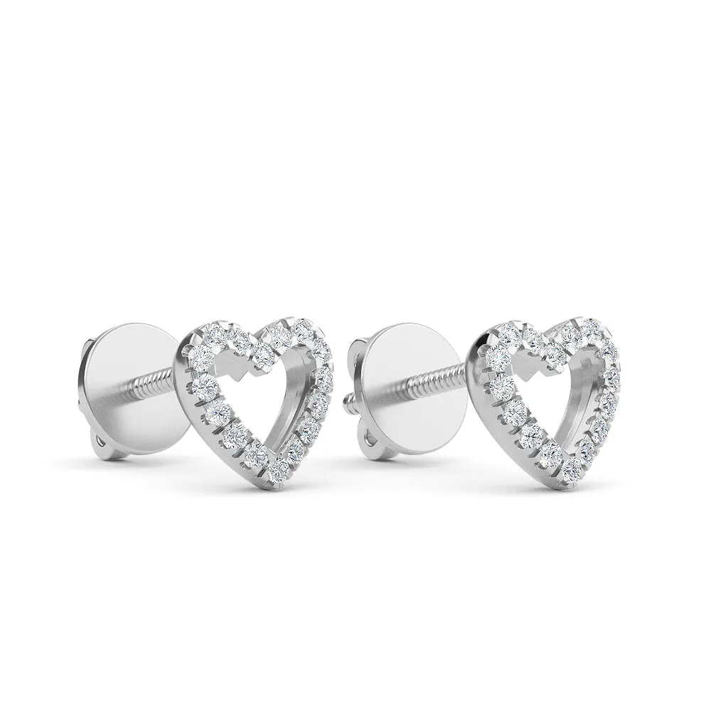 14K Gold Heart Earrings with Diamond