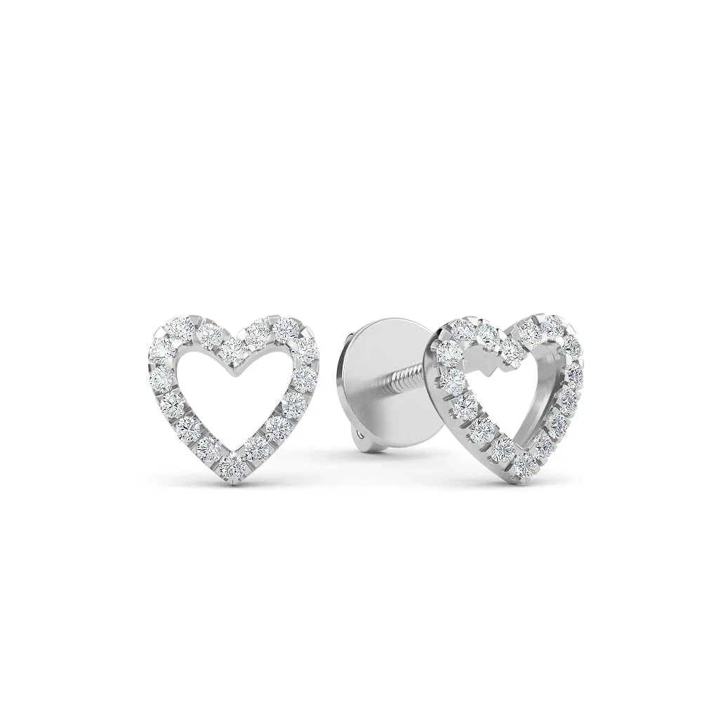14K Gold Heart Earrings with Diamond