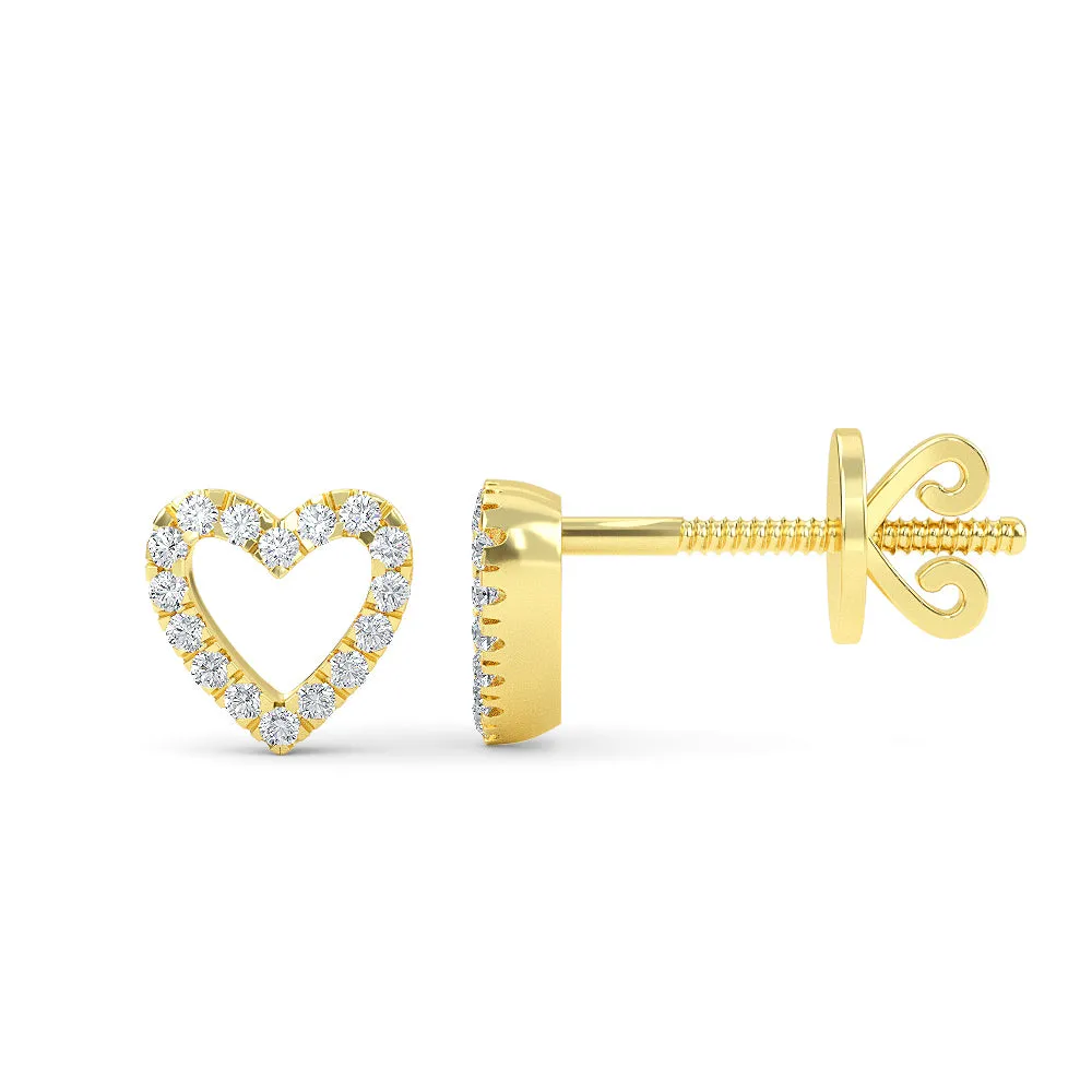 14K Gold Heart Earrings with Diamond