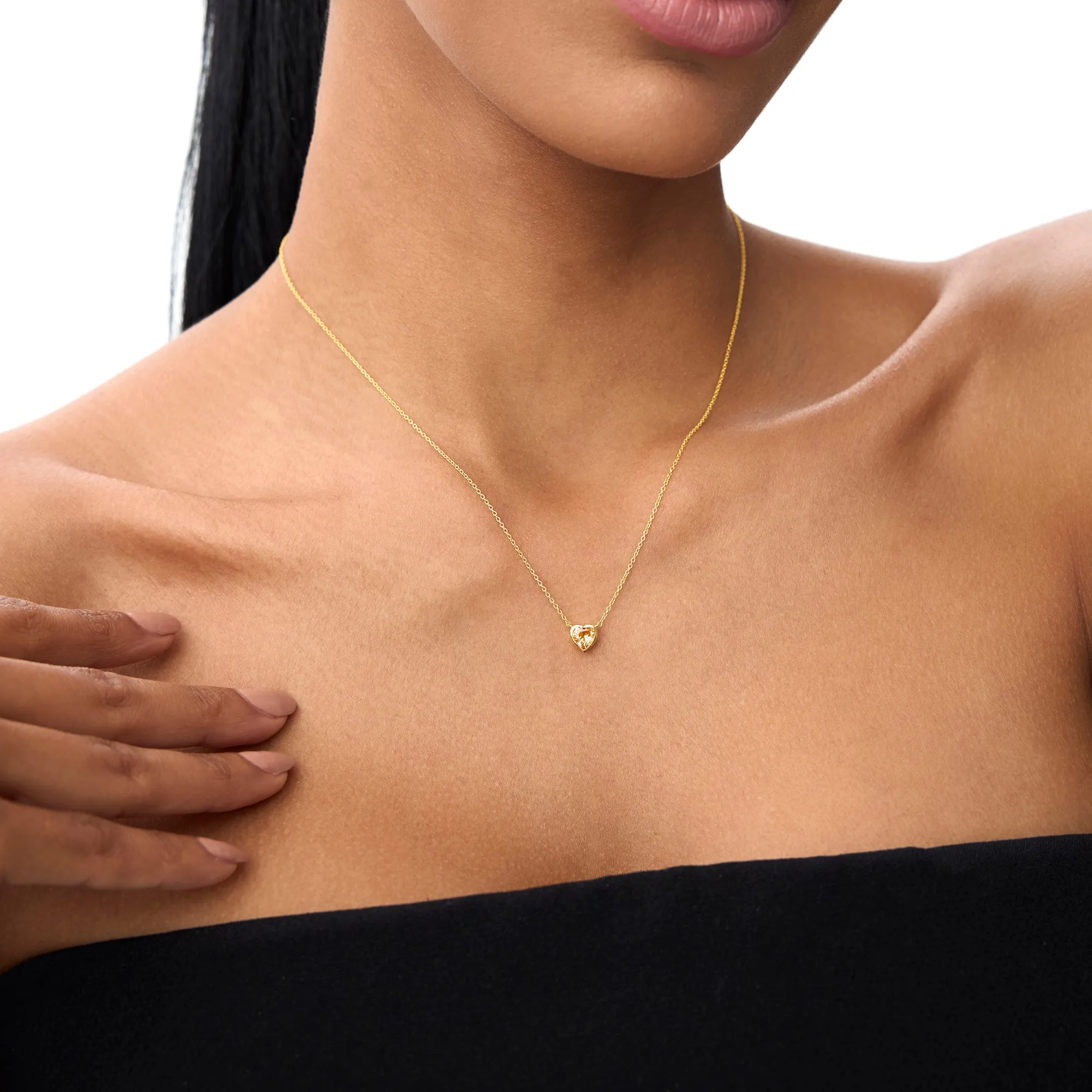 14K Gold Heart Shaped Citrine Layering Necklace