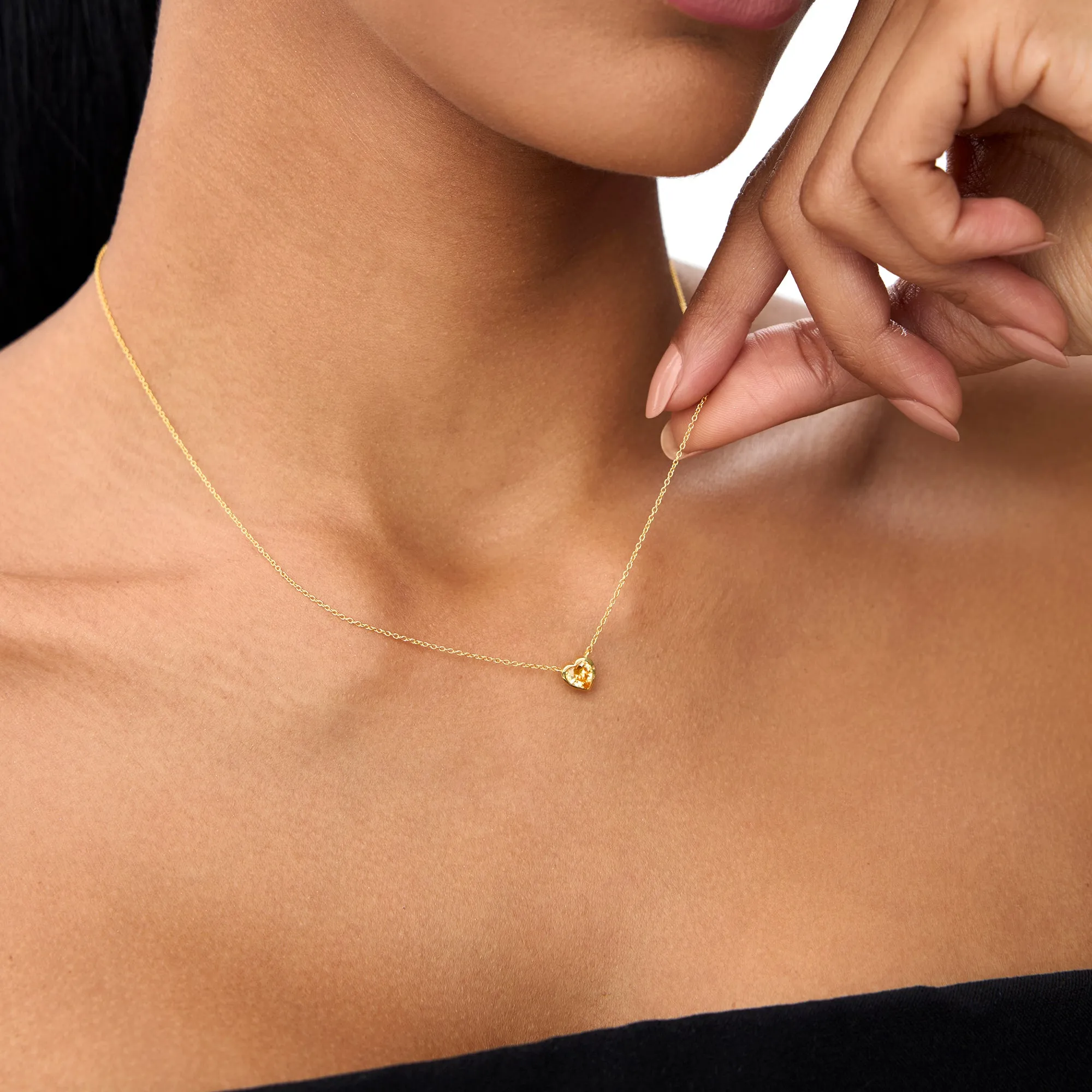 14K Gold Heart Shaped Citrine Layering Necklace