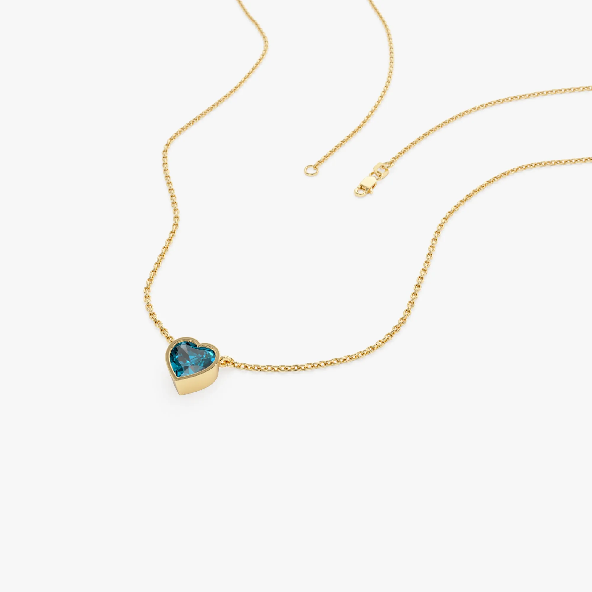 14K Gold Heart Shaped London Blue Topaz Layering Necklace