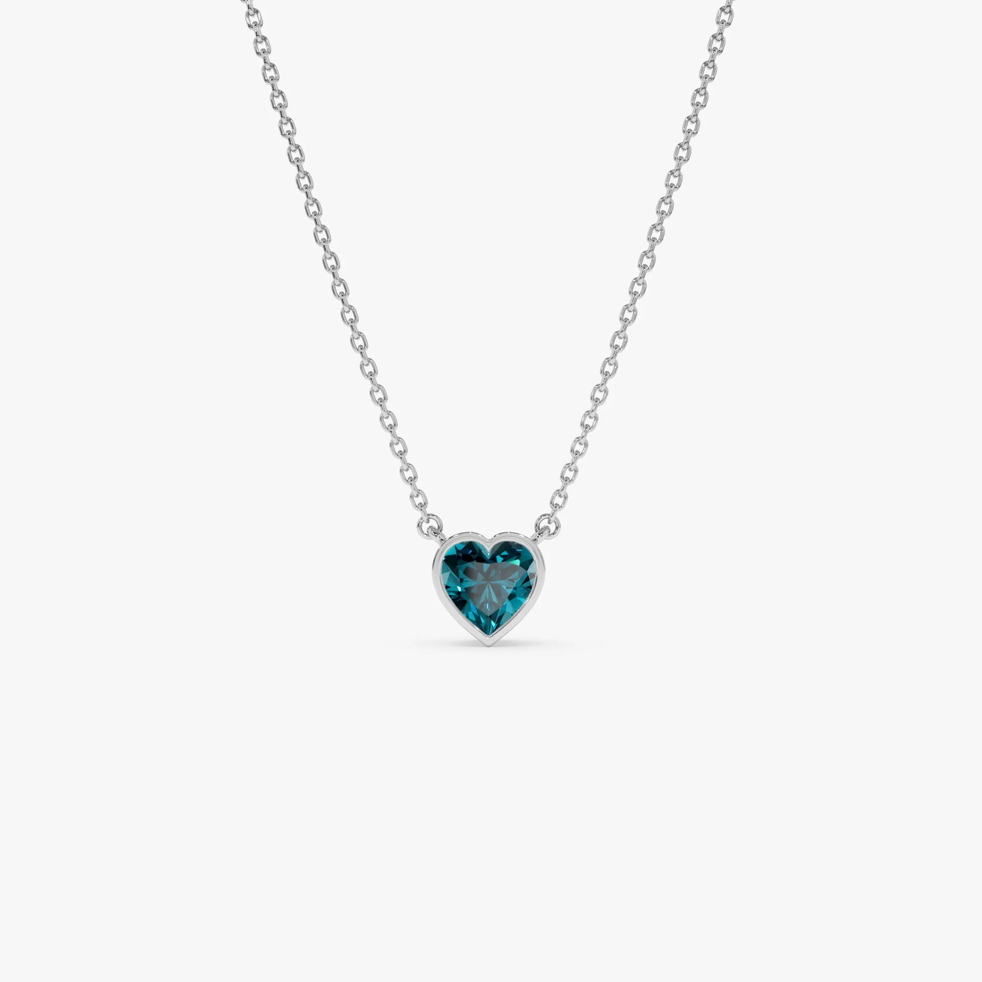 14K Gold Heart Shaped London Blue Topaz Layering Necklace
