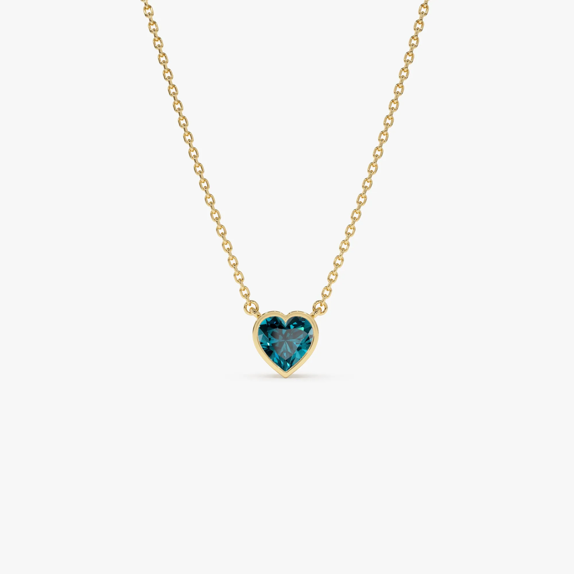 14K Gold Heart Shaped London Blue Topaz Layering Necklace