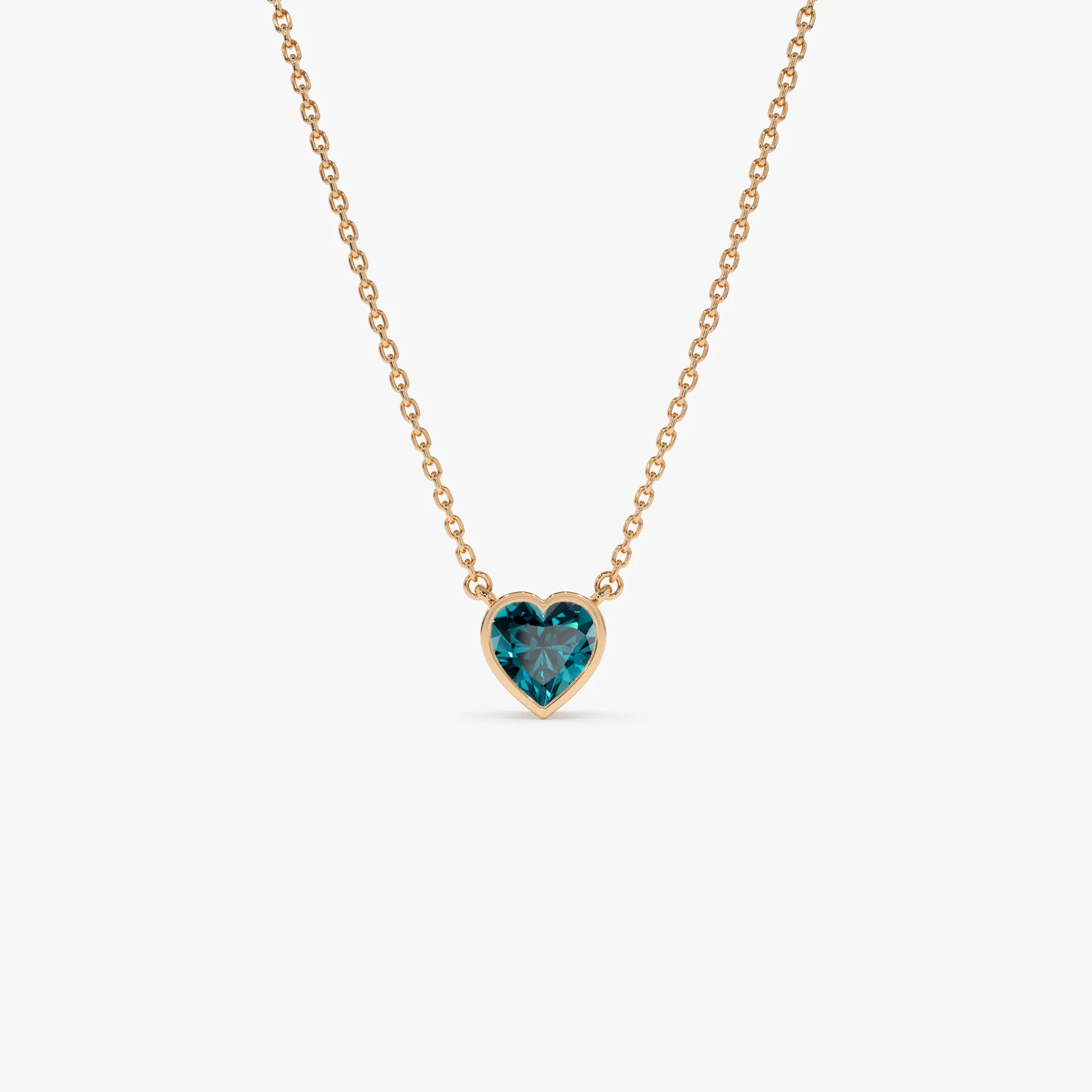 14K Gold Heart Shaped London Blue Topaz Layering Necklace