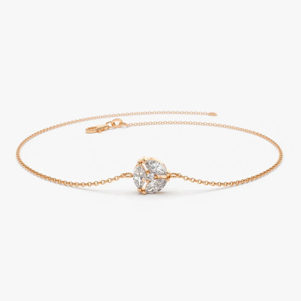 14K Gold Marquise Diamond Cluster Bracelet