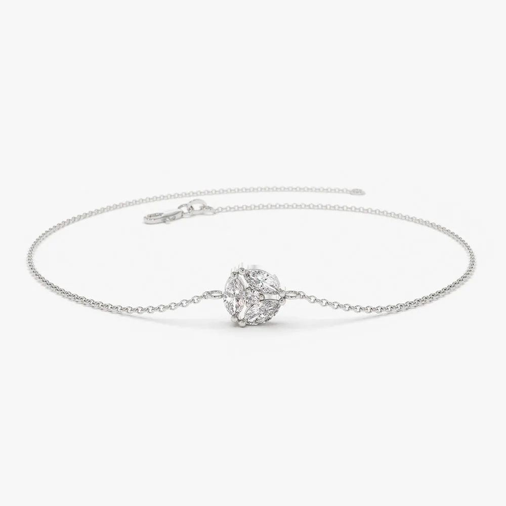 14K Gold Marquise Diamond Cluster Bracelet