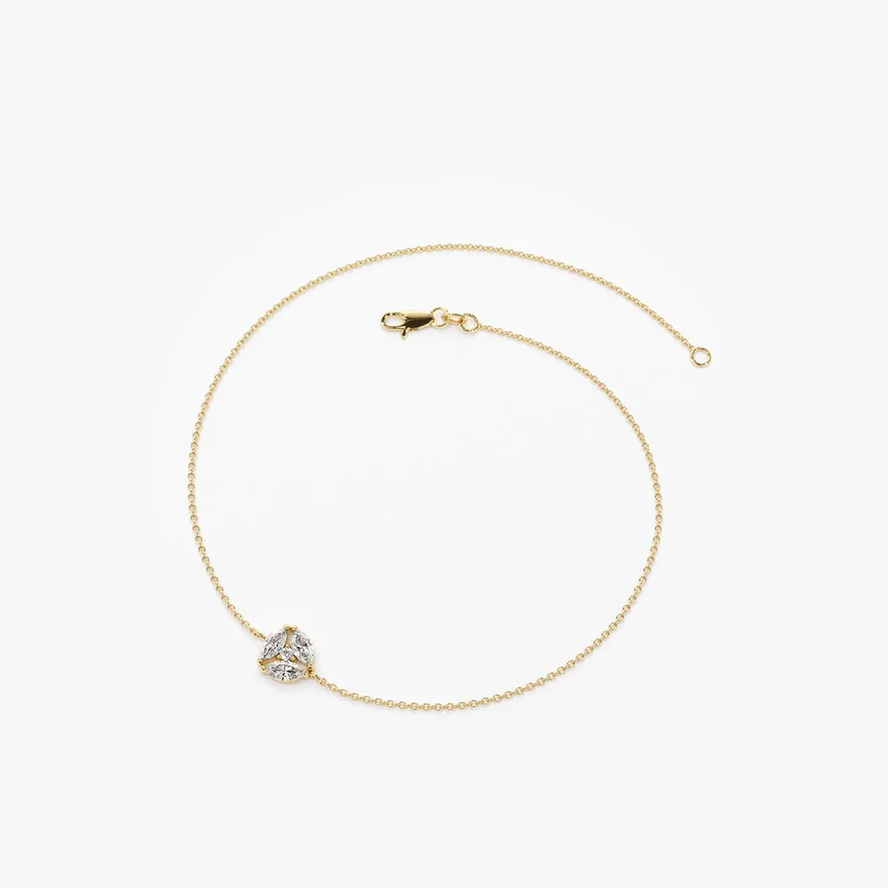 14K Gold Marquise Diamond Cluster Bracelet