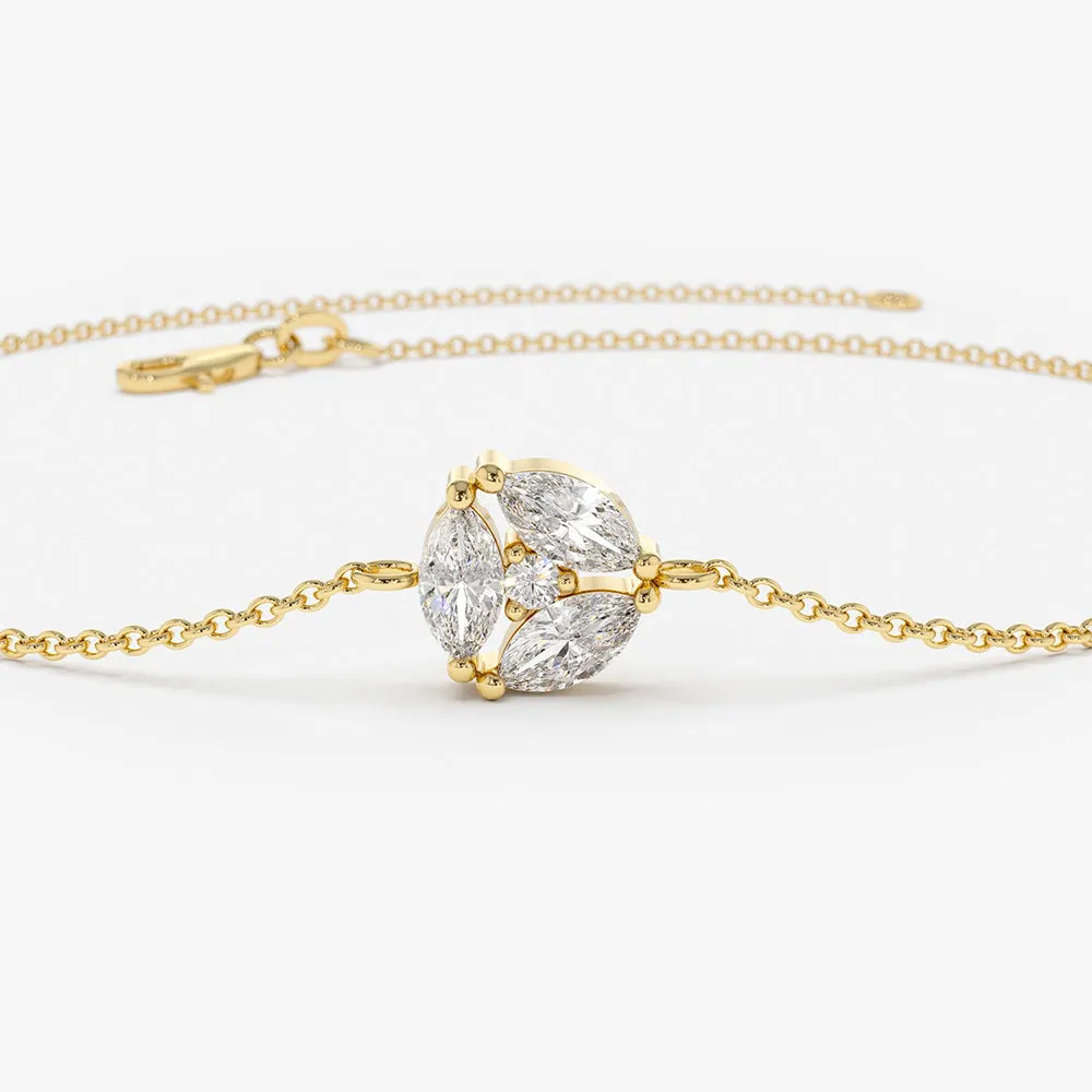 14K Gold Marquise Diamond Cluster Bracelet