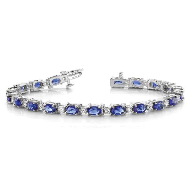 14k Gold Oval Royal Blue Sapphire Diamond Bracelet (8.51.cts.tw)