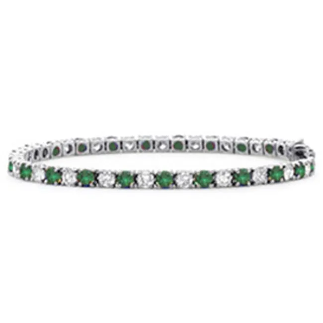 14k Gold Round Diamond Emerald Tennis Bracelet (4.0.cts.tw)