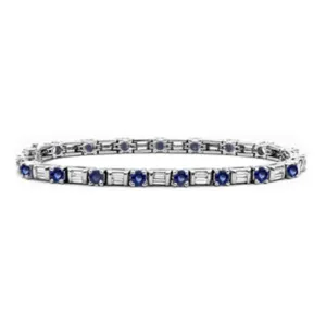 14k Gold Tennis Diamond Sapphire baguette Bracelet (5.50 cts.tw)