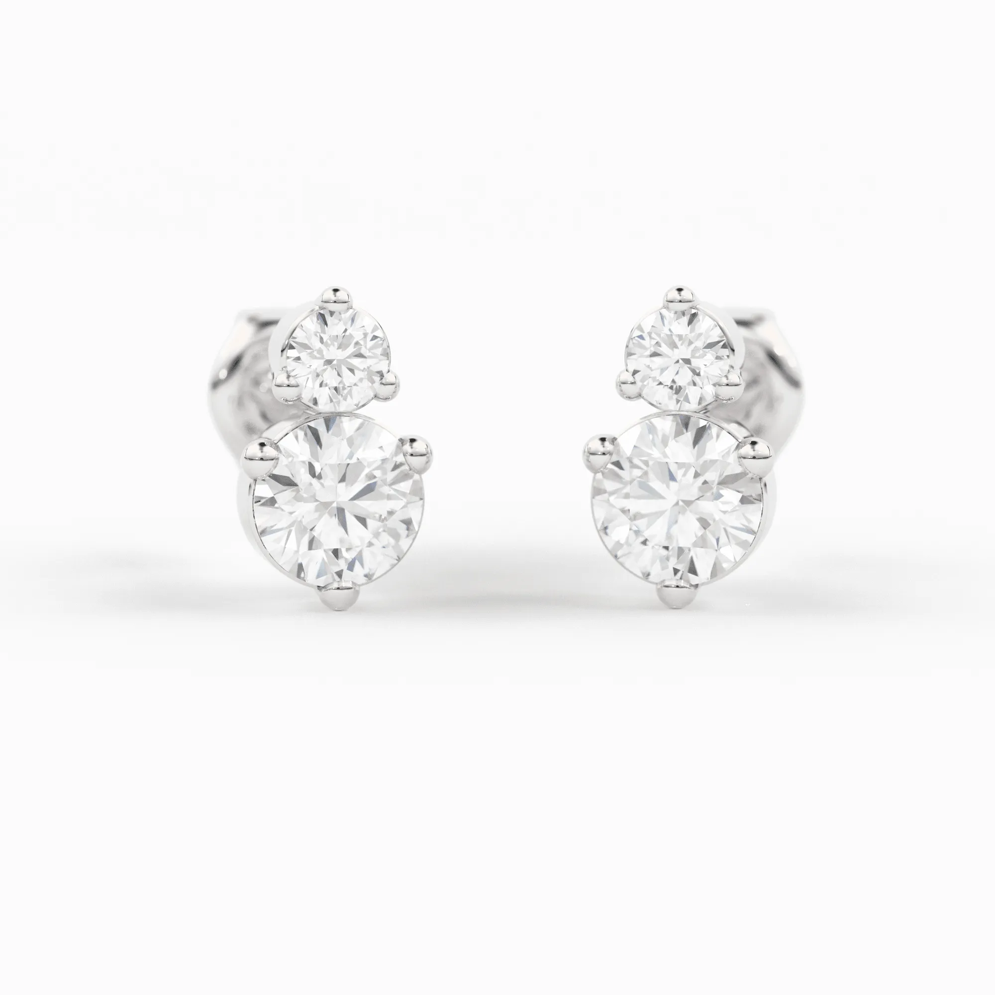 14k Gold Two Diamond Stud / 14k Solid Gold Unique Diamond Earrings / Second Hole Stud / Tiny Post Earring / Multiple Piercing Stud