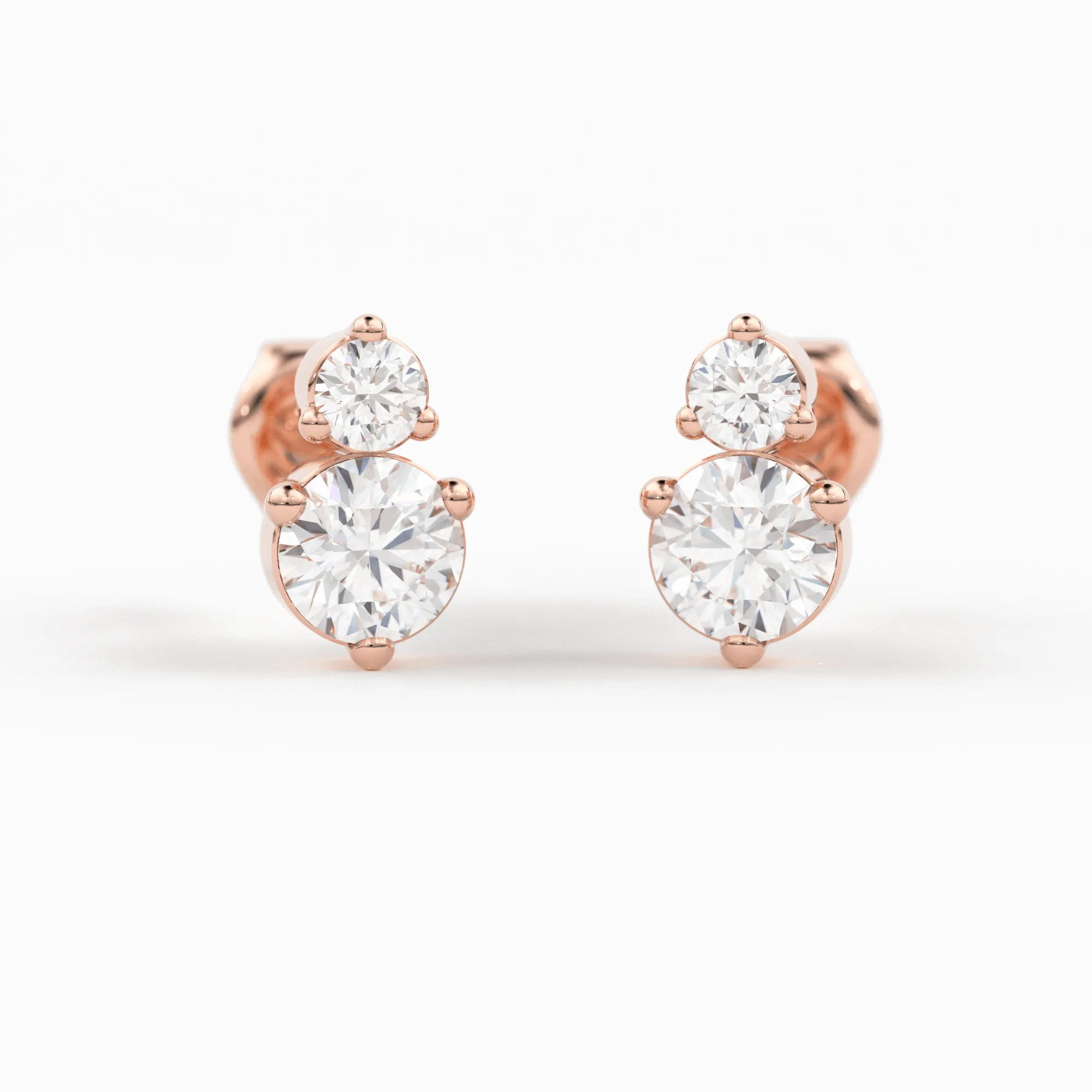 14k Gold Two Diamond Stud / 14k Solid Gold Unique Diamond Earrings / Second Hole Stud / Tiny Post Earring / Multiple Piercing Stud